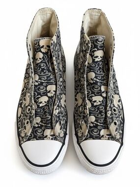 Converse All Star High Top Sneakers Black White Skull Print Canvas Size 7